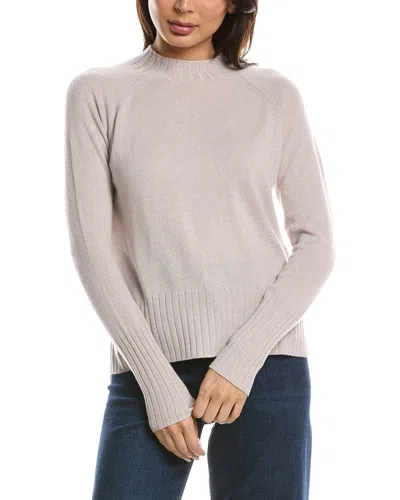Forte Cashmere Hi Low Rib Trim Funnel Neck Cashmere Sweater In Neutral