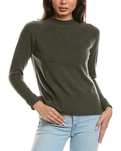 Forte Cashmere Hi Low Rib Trim Funnel Neck Cashmere Sweater In Green