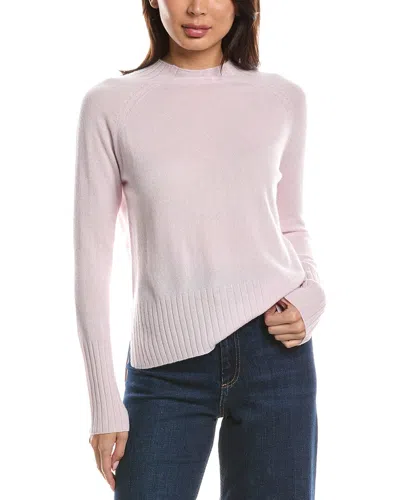Forte Cashmere Hi Low Rib Trim Funnel Neck Cashmere Sweater In Pink