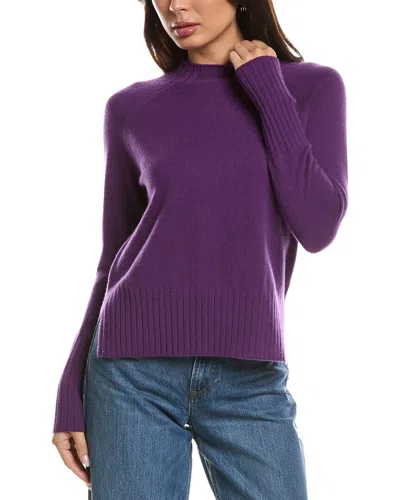Forte Cashmere Hi Low Rib Trim Funnel Neck Cashmere Sweater In Purple