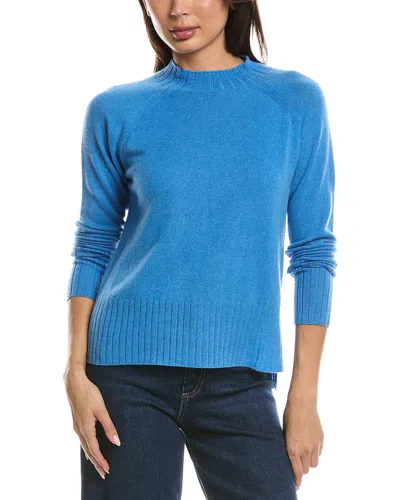 Forte Cashmere Hi Low Rib Trim Funnel Neck Cashmere Sweater In Blue