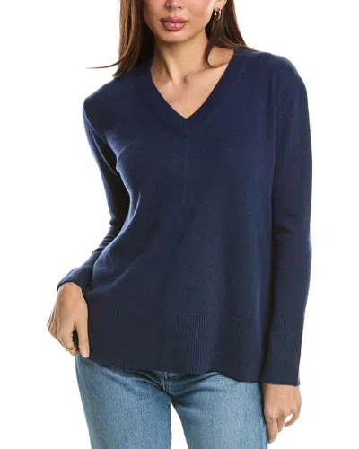 Forte Cashmere High-low Seamed V-neck Cashmere Sweater In Blue