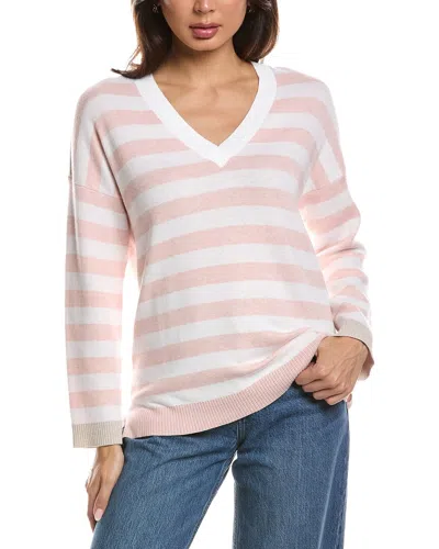 Forte Cashmere High-low Stripe Cashmere-blend Sweater In Pink