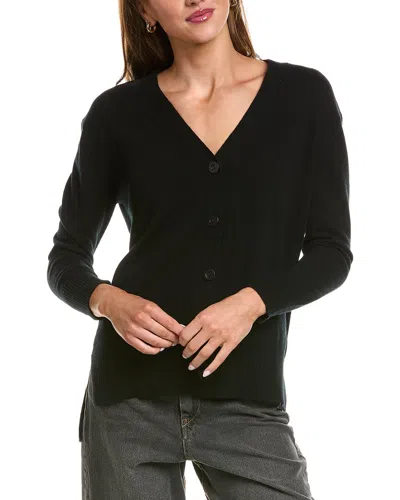 Forte Cashmere Hi-low Easy Button 100% Cashmere Cardigan In Black