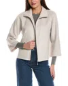 Forte Cashmere Knit Detail Short Zip Mock Wool & Cashmere-blend Jacket In Neutral
