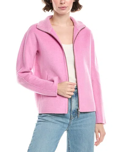 Forte Cashmere Knit Detail Short Zip Mock Wool & Cashmere-blend Jacket In Pink