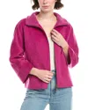 Forte Cashmere Knit Detail Short Zip Mock Wool & Cashmere-blend Jacket In Pink