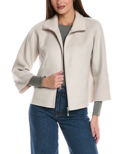 FORTE CASHMERE KNIT DETAIL SHORT ZIP MOCK WOOL & CASHMERE-BLEND JACKET