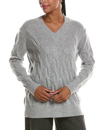 Forte Cashmere Long Cable V-neck 100% Cashmere Sweater In Multi