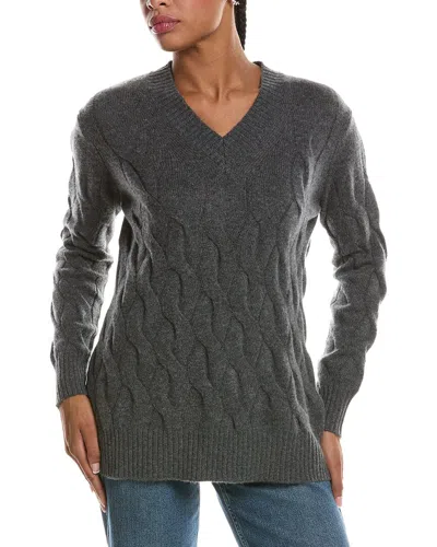 Forte Cashmere Long Cable V-neck 100% Cashmere Sweater In Multi