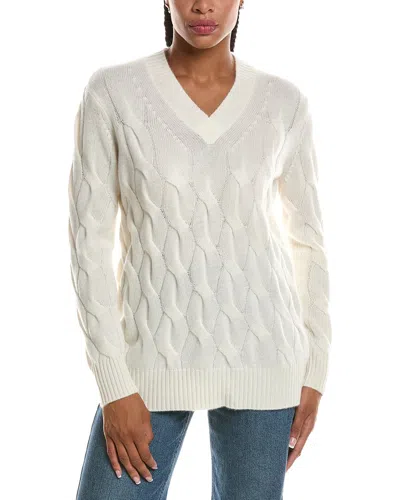 Forte Cashmere Long Cable V-neck 100% Cashmere Sweater In Multi