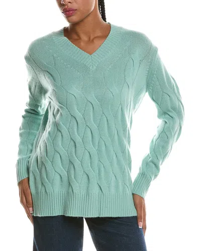 Forte Cashmere Long Cable V-neck Cashmere Sweater In Animal Print