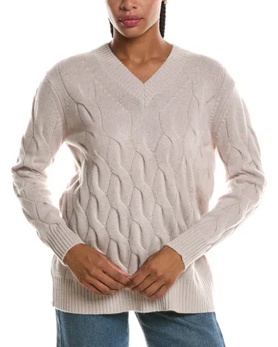 Forte Cashmere Long Cable V-neck Cashmere Sweater In Neutral