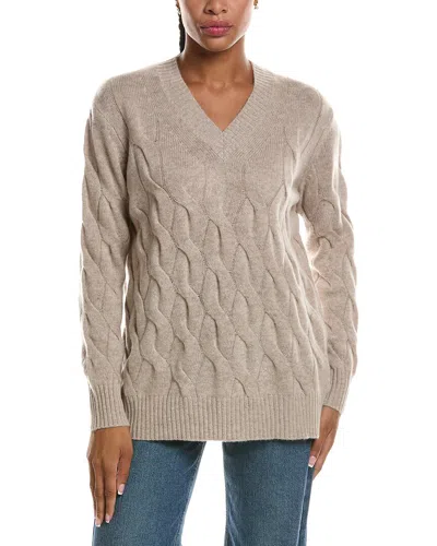 Forte Cashmere Long Cable V-neck Cashmere Sweater In Brown