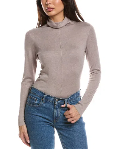 Forte Cashmere Long Sleeve Seamed Funnel Neck Silk & Cashmere-blend Sweater In Brown