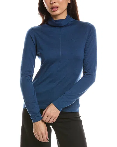 Forte Cashmere Long Sleeve Seamed Funnel Neck Silk & Cashmere-blend Sweater In Blue