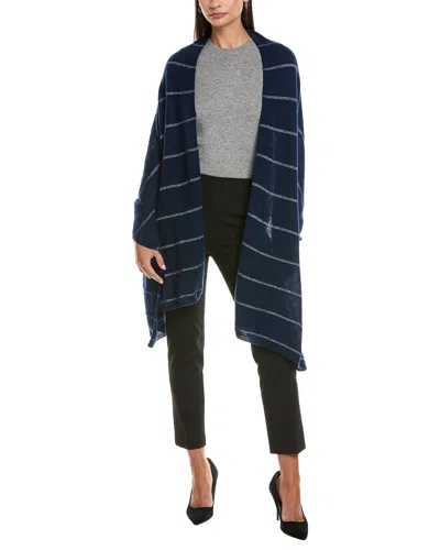 Forte Cashmere Lurex Stripe Cashmere Wrap In Blue