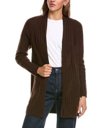 Forte Cashmere Luxe Cable 100% Cashmere Cardigan In Brown