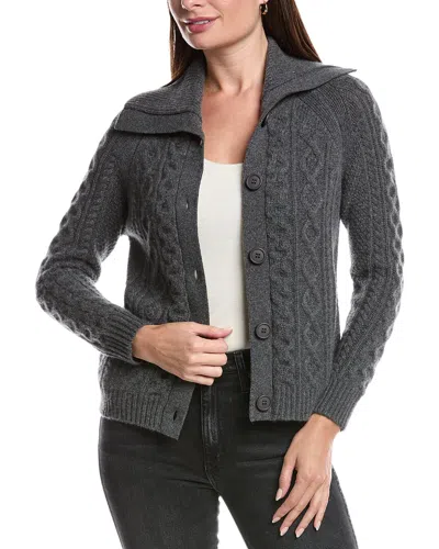 Forte Cashmere Luxe Cable Cashmere Cardigan In Gray