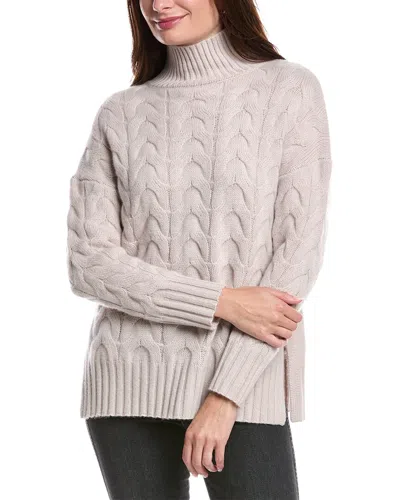 Forte Cashmere Luxe Cable Funnel Neck 100% Cashmere Sweater In White