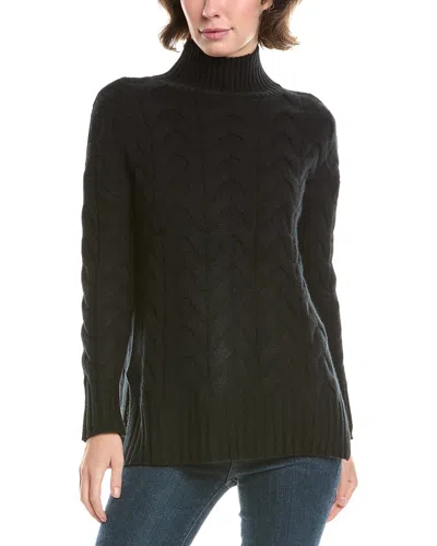 Forte Cashmere Luxe Cable Funnel Neck Cashmere Sweater In Black