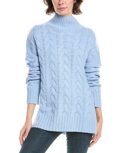 Forte Cashmere Luxe Cable Funnel Neck Cashmere Sweater In Blue