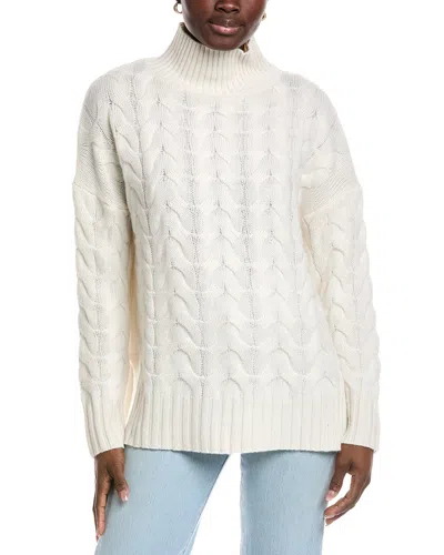 Forte Cashmere Luxe Cable Funnel Neck Cashmere Sweater In White