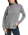 Forte Cashmere Luxe Cable Funnel Neck Wool & Cashmere-blend Tunic In Grey