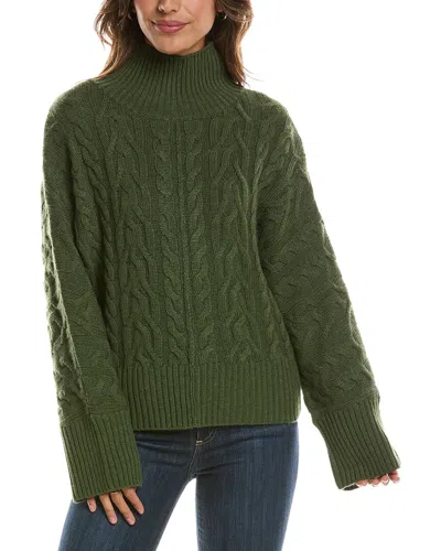 Forte Cashmere Luxe Cable Mock Neck 100% Cashmere Pullover In Green