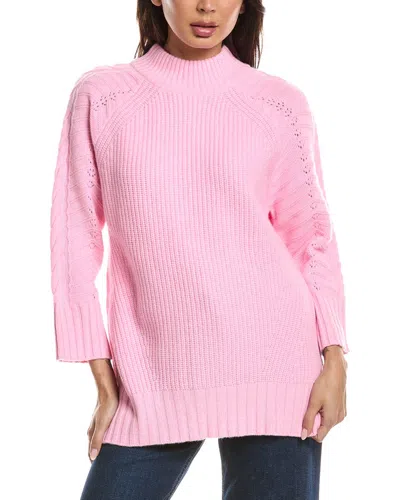 Forte Cashmere Luxe Cable Mock Neck Cashmere Sweater In Pink