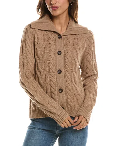 Forte Cashmere Luxe Cable Wool & Cashmere-blend Cardigan In Brown