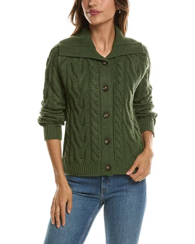 Forte Cashmere Luxe Cable Wool & Cashmere-blend Cardigan In Green