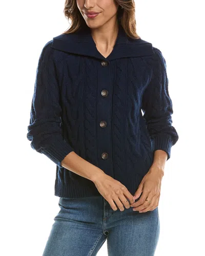 Forte Cashmere Luxe Cable Wool & Cashmere-blend Cardigan In Blue