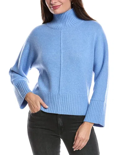 Forte Cashmere Luxe Rib Trim Mock Cashmere Sweater In Blue