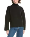Forte Cashmere Luxe Rib Trim Mock Cashmere Sweater In Black