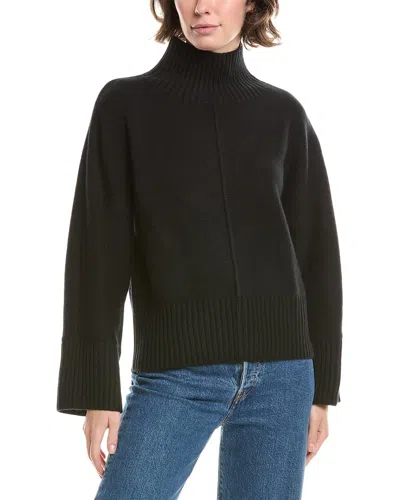 Forte Cashmere Luxe Rib Trim Mock Cashmere Sweater In Black