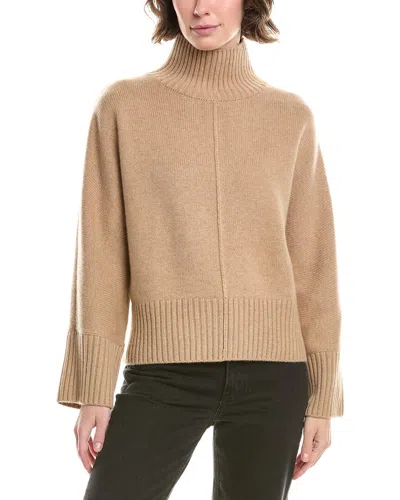 Forte Cashmere Luxe Rib Trim Mock Cashmere Sweater In Brown