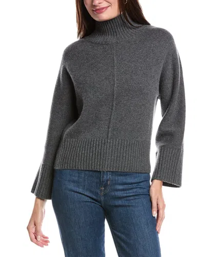 Forte Cashmere Luxe Rib Trim Mock Cashmere Sweater In Gray