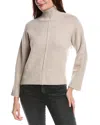 Forte Cashmere Luxe Rib Trim Mock Cashmere Sweater In Neutral