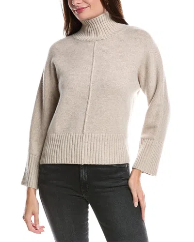 Forte Cashmere Luxe Rib Trim Mock Cashmere Sweater In Neutral