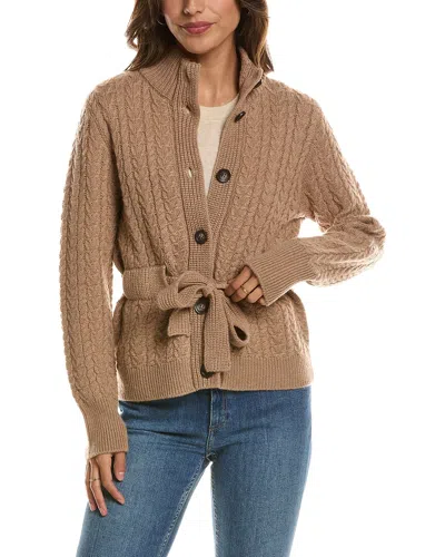 Forte Cashmere Military Cable Wool & Cashmere-blend Cardigan In Brown