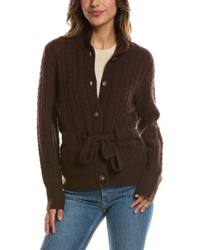 Forte Cashmere Military Cable Wool & Cashmere-blend Cardigan In Brown