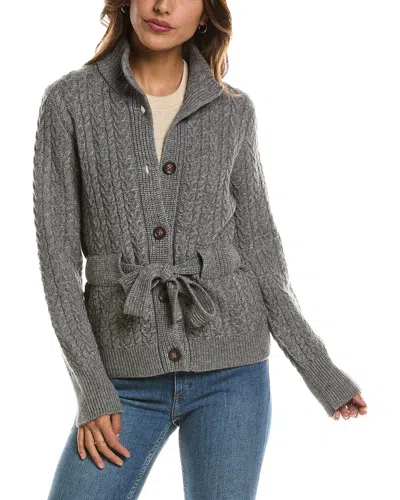 Forte Cashmere Military Cable Wool & Cashmere-blend Cardigan In Gray