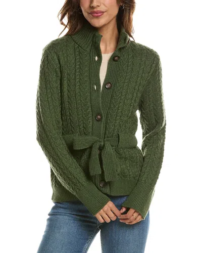 Forte Cashmere Military Cable Wool & Cashmere-blend Cardigan In Green