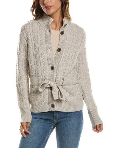 Forte Cashmere Military Cable Wool & Cashmere-blend Cardigan In Gray