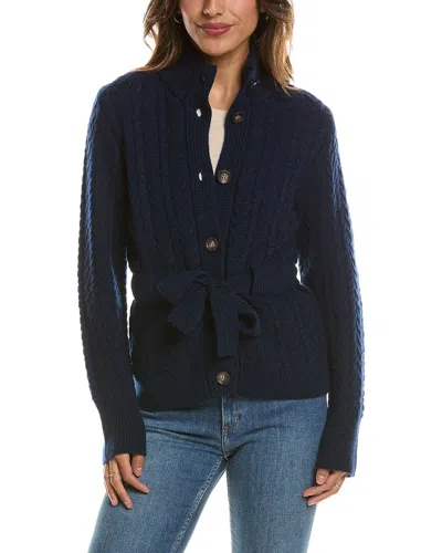 Forte Cashmere Military Cable Wool & Cashmere-blend Cardigan In Blue