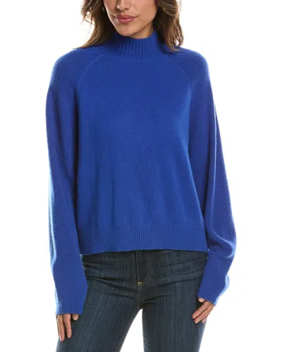 Forte Cashmere Mix Stitch Raglan Mock Neck 100% Cashmere Sweater In Blue