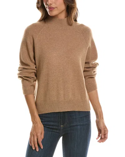 Forte Cashmere Mix Stitch Raglan Mock Neck 100% Cashmere Sweater In Brown