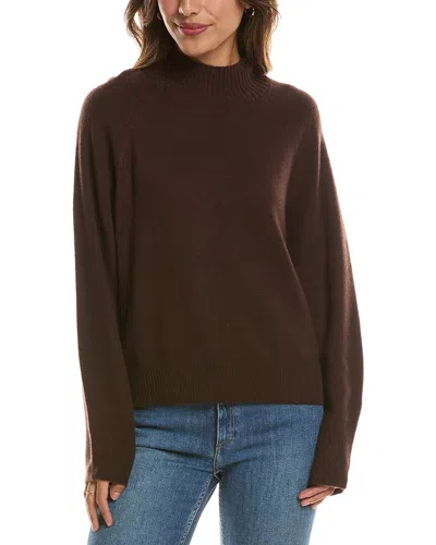 Forte Cashmere Mix Stitch Raglan Mock Neck 100% Cashmere Sweater In Brown