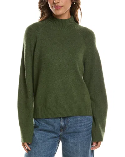 Forte Cashmere Mix Stitch Raglan Mock Neck 100% Cashmere Sweater In Green